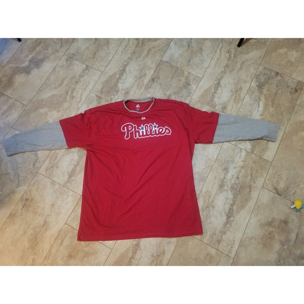 Philadelphia Phillies Red & Gray Long Sleeved Layered Thick Shirt Sz 4x Go Phils